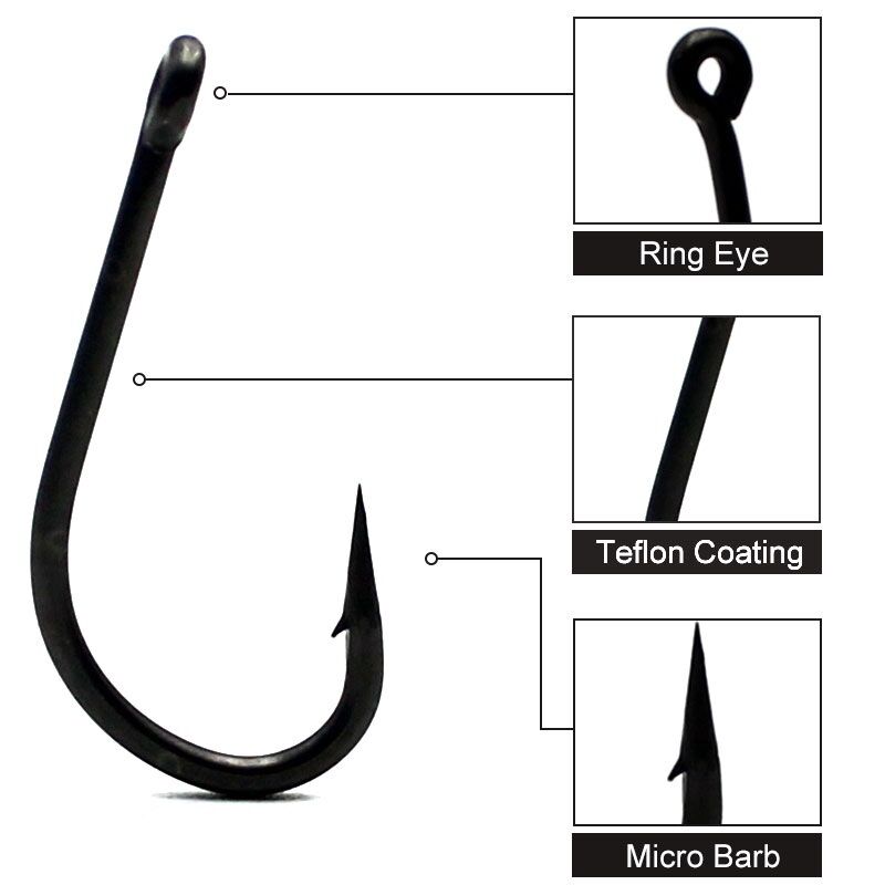 Teflon Coating Carp Fishing Hook High Carbon Steel Rig Micro Barbed Extra Strong Hook 1/2/4/6/8 Carp Fishing Accessories