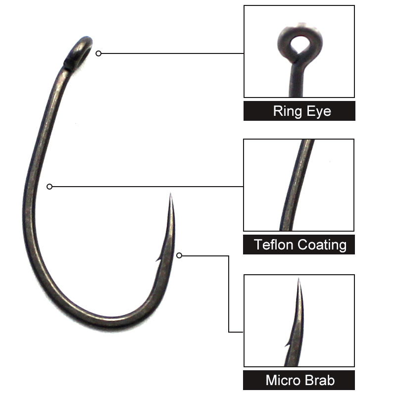 Teflon Coated Carp Fishing Hooks Matt Black Micro Barb Krank Shank Hook Multi-Size Fishing Tackle Hight Carbon Steel Hook