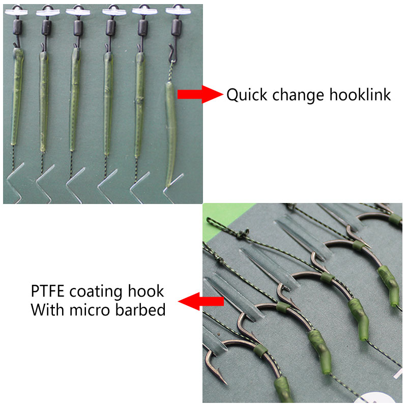 6pcs Carp Fishing Hook Line Ready Made Hair Carp Rigs Accessories Carp Quick Change Hooklink For Fishing Carp Terminal Tackle
