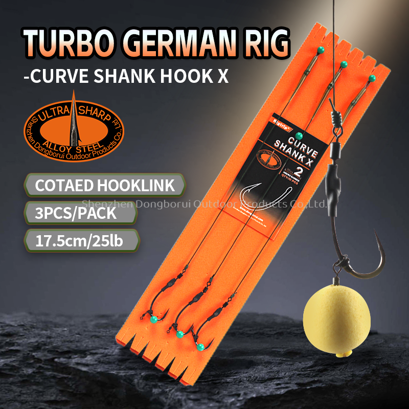 Carp Fishing  Turbo  German   Rig  Curve  Shank  X Hook  Coated  Hooklink  25lb Ready Made Rigs