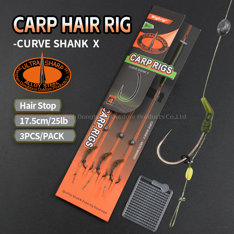 Carp Fishing Hair Rig Curve Shank X Hook Slip-D Braid Line 25lb Ready Made Rigs